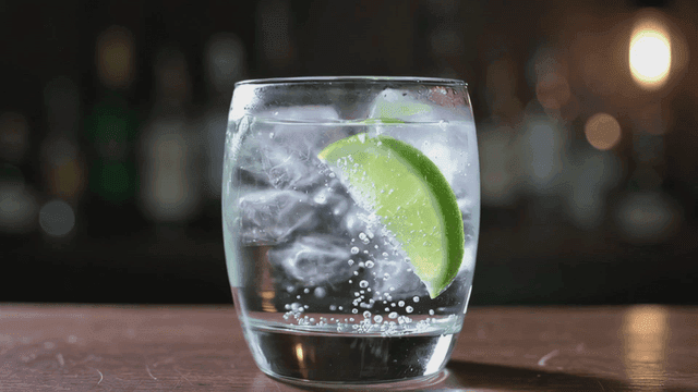 Refreshing lime gin and tonic on bar