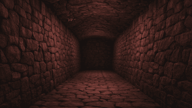 Dimly lit stone corridor