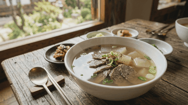 Beef and radish soup with side dishes