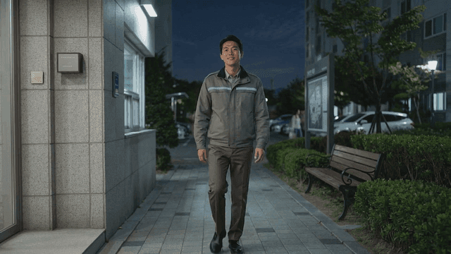 Security guards patrolling apartment complex at night