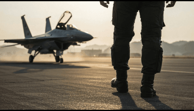 전투기로 걸어가는 파일럿의 뒷모습