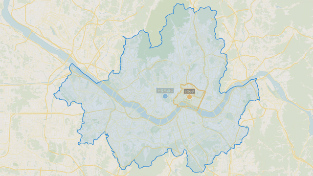 Map showing boundaries of Seongdong-gu, Seoul