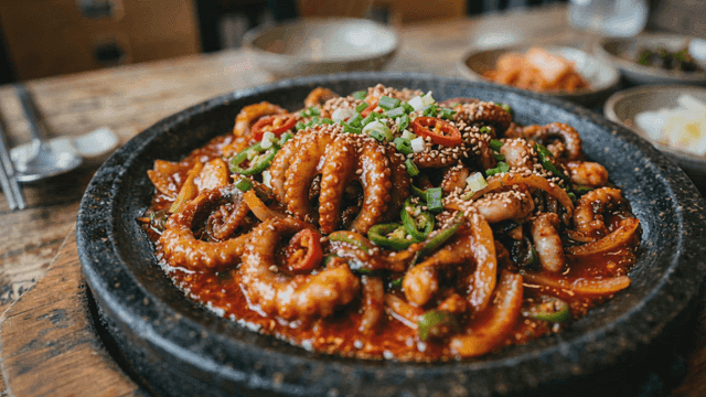 Spicy stir-fried octopus with vegetables