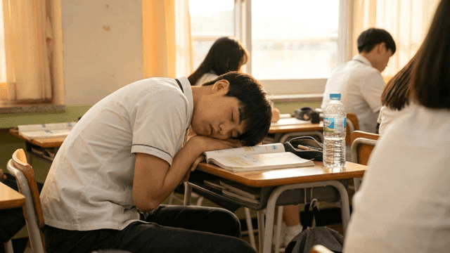 Male student who fell asleep in classroom during class