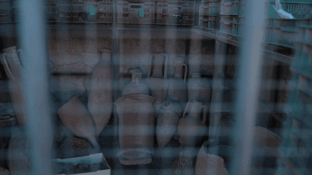 Ancient pottery stored in a warehouse