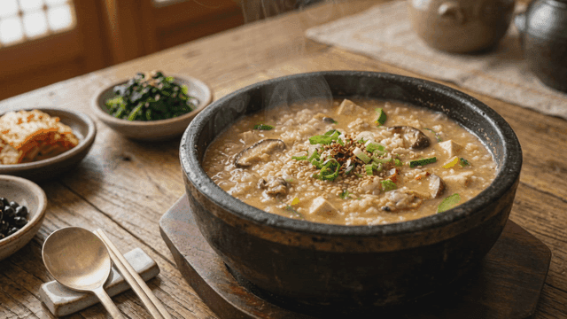 Steaming hot pot of Korean soybean stew