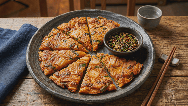 Kimchi pancake with dipping sauce