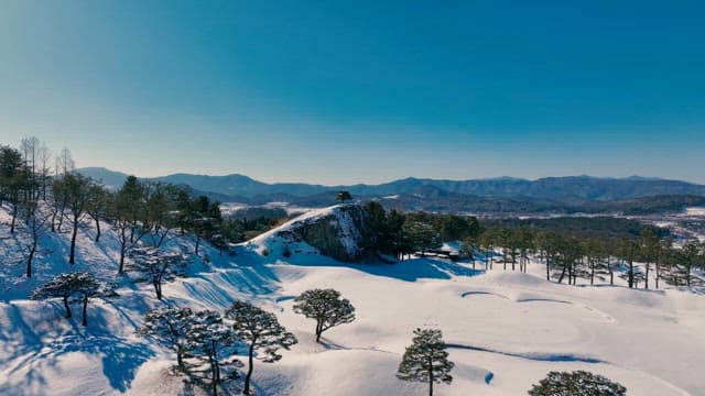 Snowy Landscape with Trees and Hills