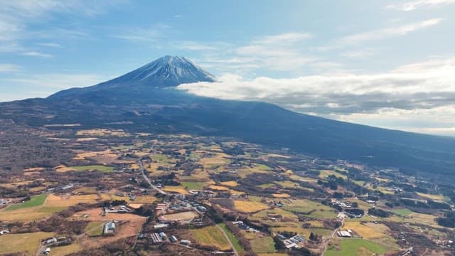 Majestic Mount Fuji with surrounding fields