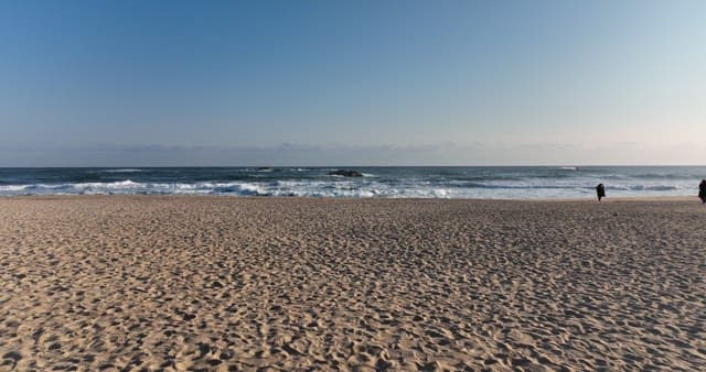 평온한 해변과 부서지는 파도