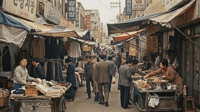 busy traditional market with street vendors