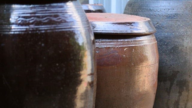 Traditional Korean jar containing fermented sauce