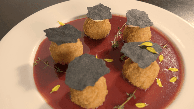 Gourmet dish with sauce and garnish