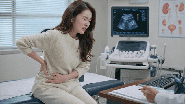 Women experiencing abdominal pain at clinic