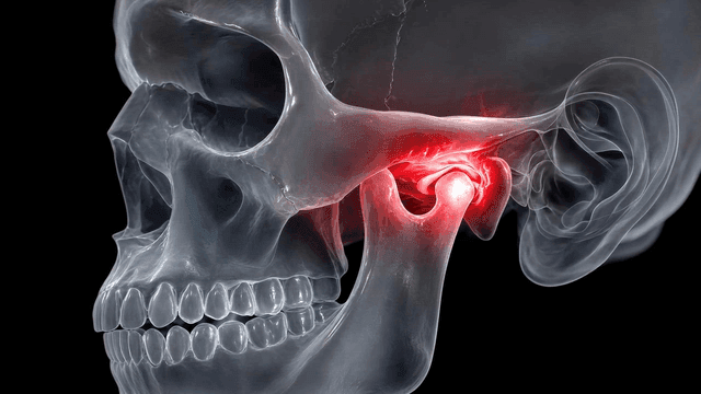 Detailed view of a human skull with highlighted joint