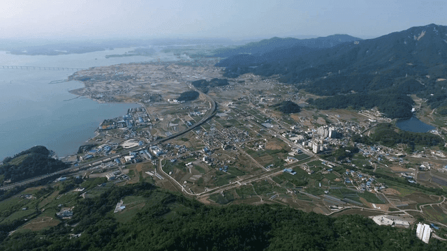 Aerial view of a rural landscape with fields