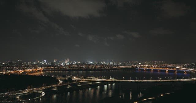 Night View of Cityscape and Luminous Bridges