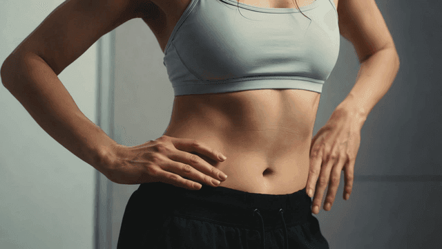 Woman checking her abs