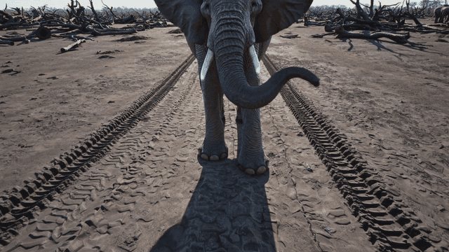 Elephant standing on desolate dirt path