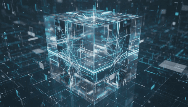 Digital cube with glowing circuits