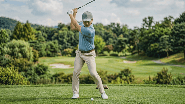 Man playing golf on sunny day