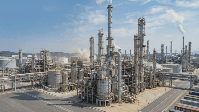 Large industrial complex with chimneys