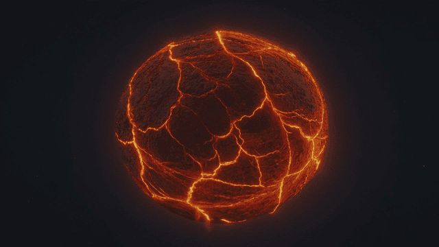 Burning planet with glowing lava fissures