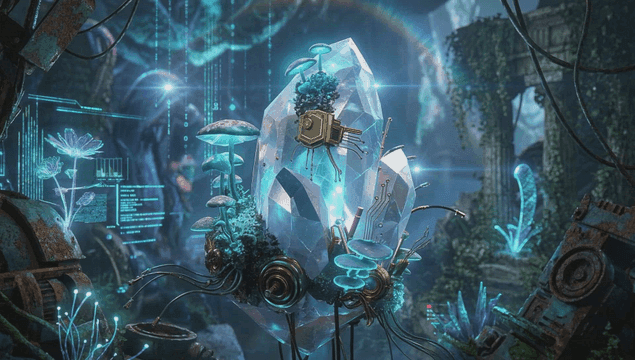 Futuristic crystal with digital elements