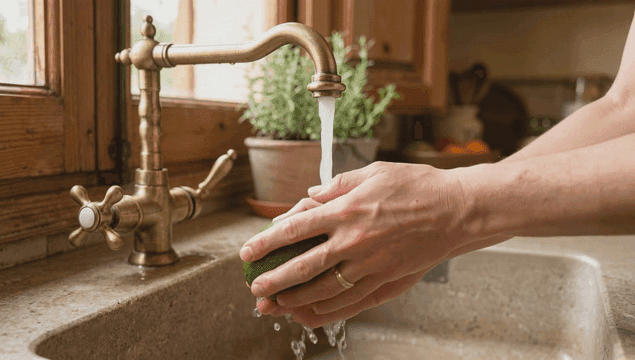 흐르는 물에 씻는 아보카도