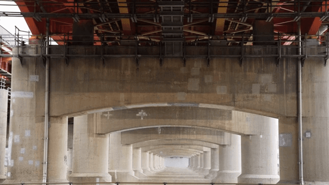 Under the bridge where pedestrians pass