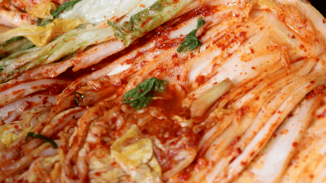 Fresh kimchi seasoned with red spices