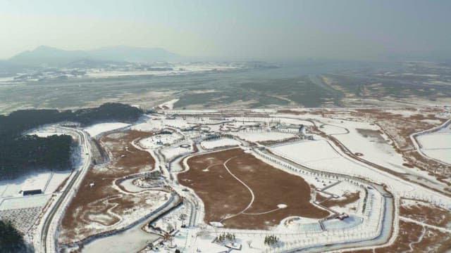 눈 덮인 겨울의 나무와 들판