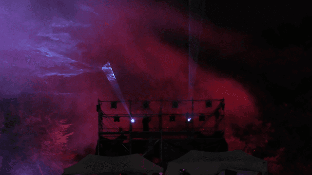 Colorful lights and stage setup at night