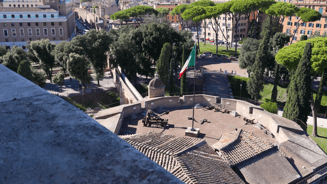 Historic fortress with Italian flag