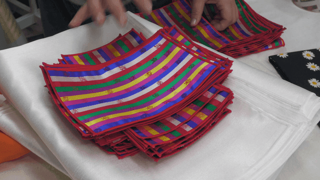 Colorful traditional Korean Saekdong cloth on table