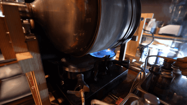 Coffee roasting machine in a cozy cafe