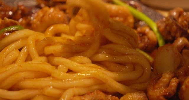 Udon Noodles Well Seasoned with Stir-Fried Octopus