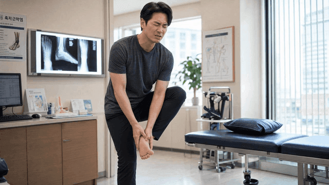 Man holding his foot in a clinic