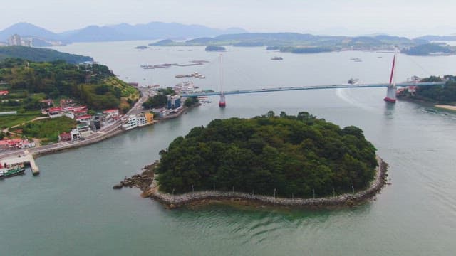 Scenic island with a bridge and coastline