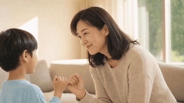 Mother and child making promise