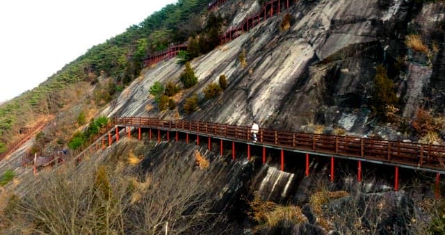 Aerial View of Hikers on Mountain Pathway