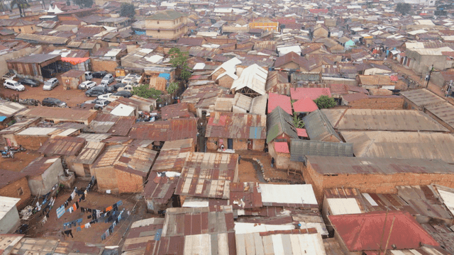 Densely packed slum housing area