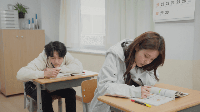 Students studying in a classroom