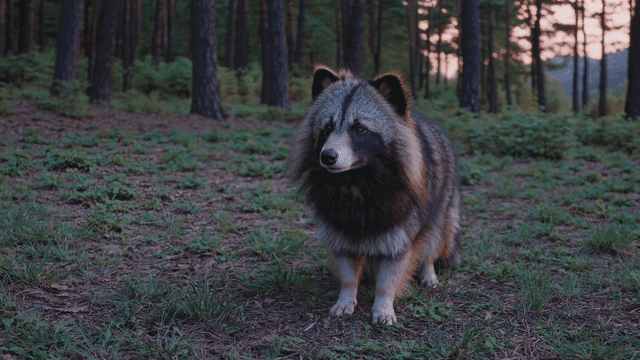 Raccoon standing in quiet forest