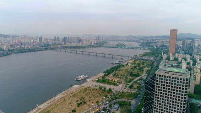 Panoramic Aerial View of a River and City