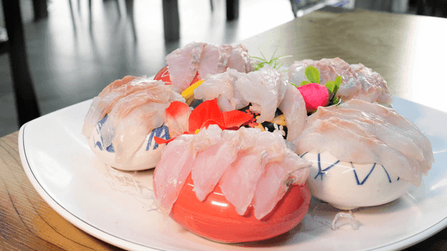 Fresh sashimi and plate with decorations