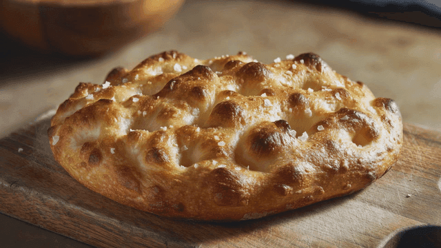 Italian focaccia topped with flat salt