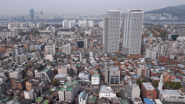 Aerial view of a bustling cityscape