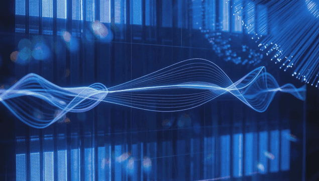 Dynamic blue waveforms on a digital screen