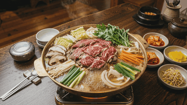 Beef bulgogi hot pot boiling in pot